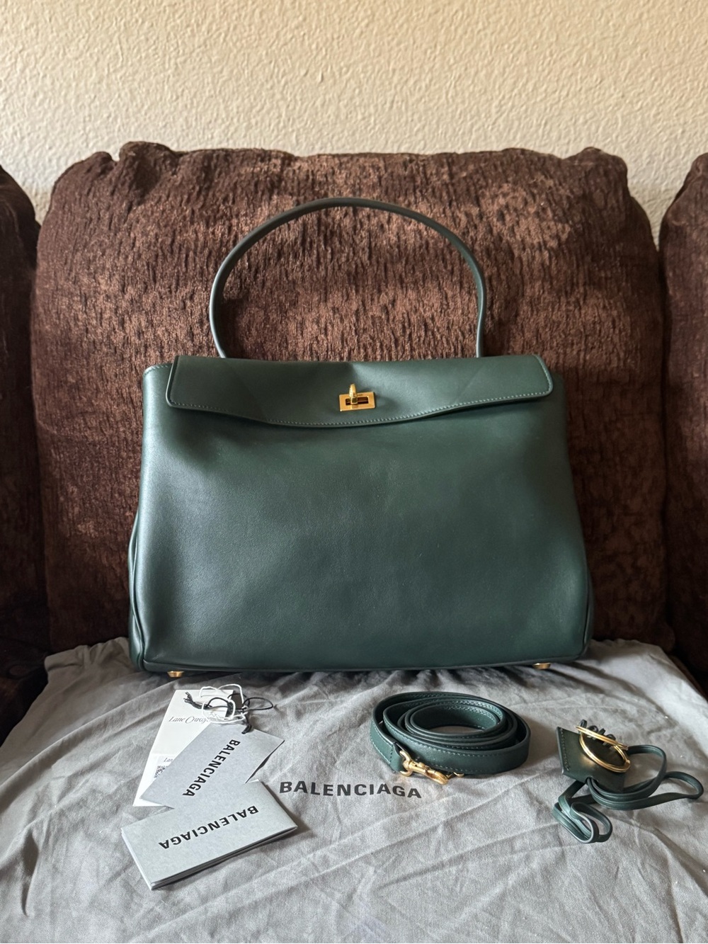 Authentic Balenciaga Rodeo Bag Medium Dark Green Leather Top-Handle Bag w Tag